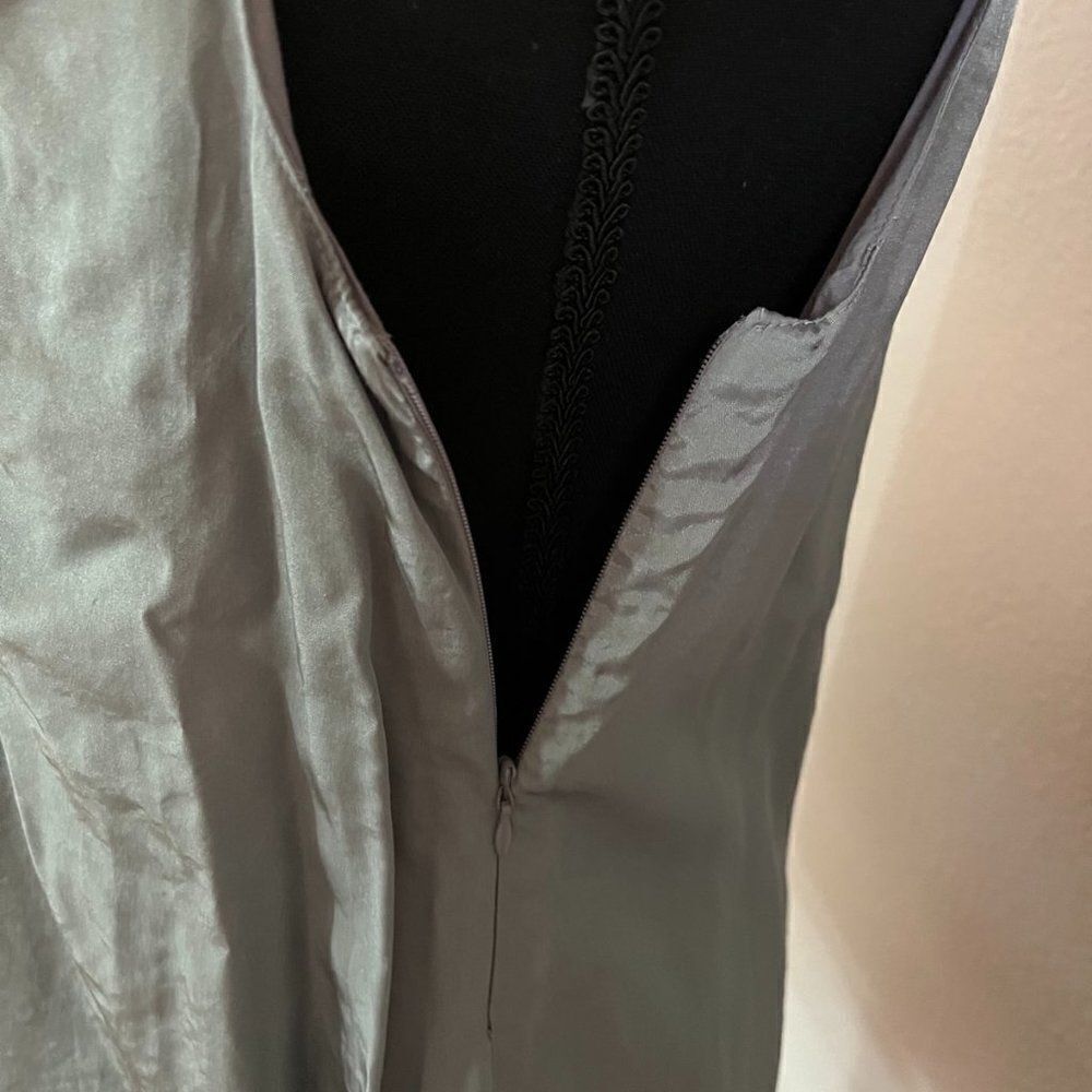 Cecico silk gray A-line sundress with black decoration size S - Picture 9 of 10